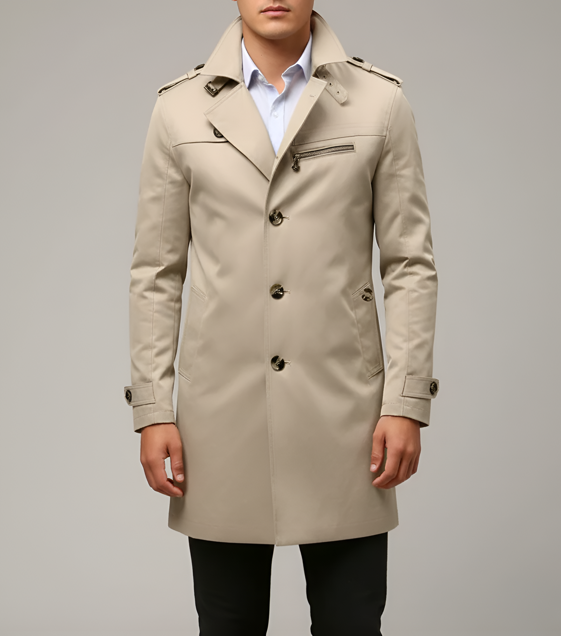Valerios Fashion trench coat masculino elegante com cinto e fecho de botões