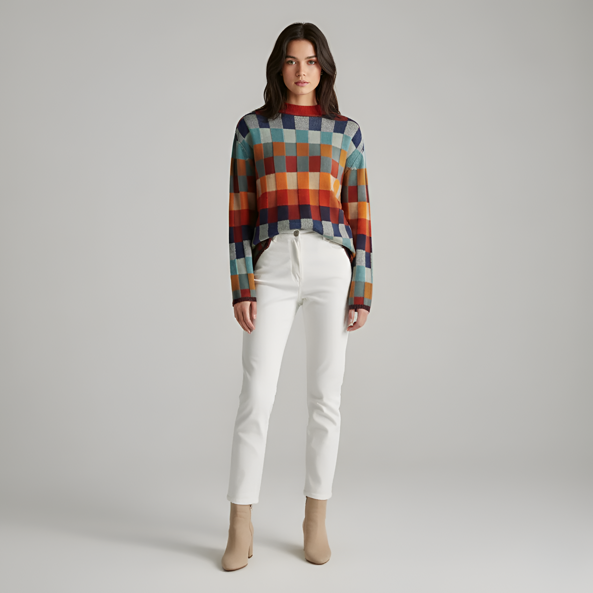 Valerios Fashion suéter de mujer en mezcla de lana a cuadros