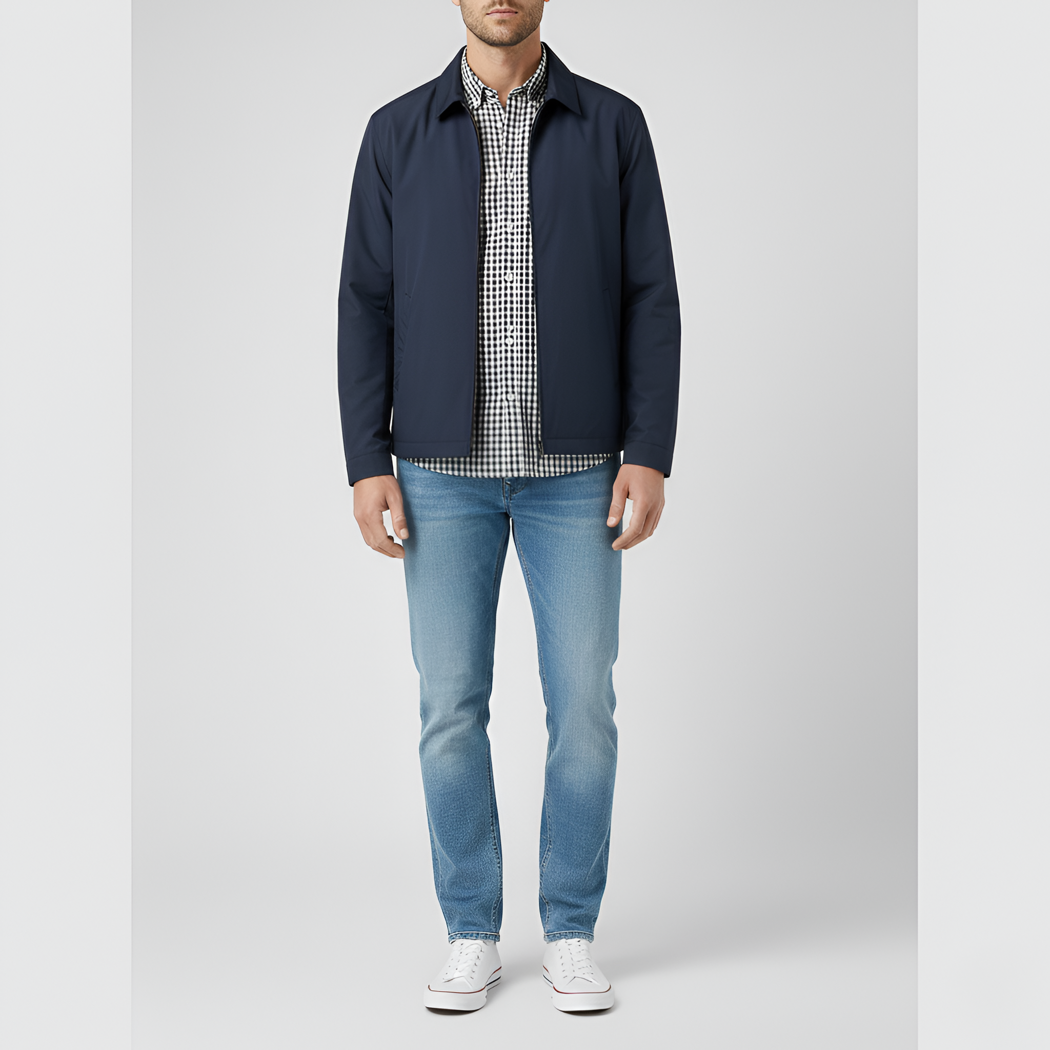 Ελαφρύ Ανδρικό Μπουφάν με Φερμουάρ και Κλασικό Γιακά από Τεχνικό Υλικό για Καθημερινή Χρήση