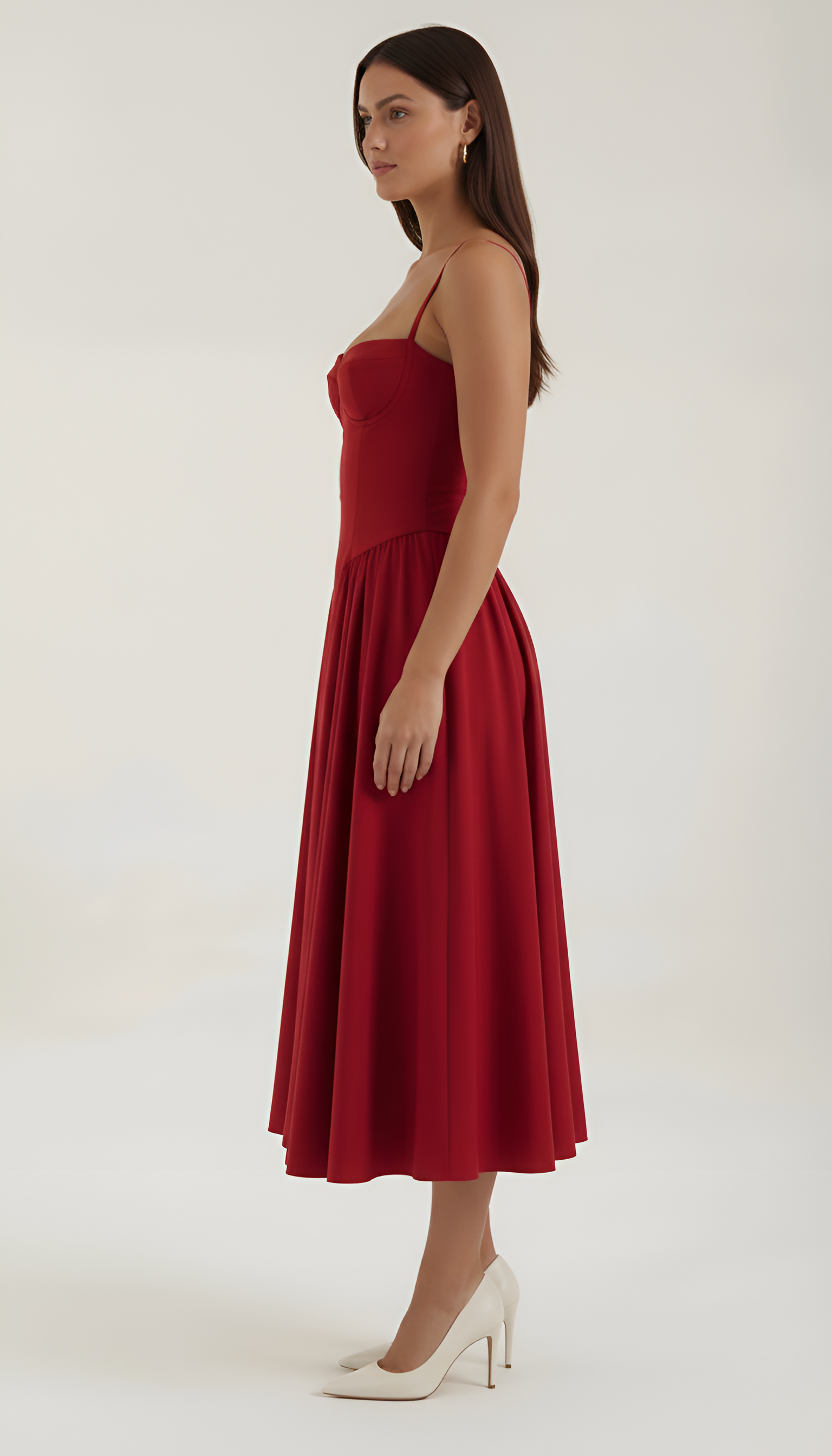 Vestido midi de mujer con corsé floral y tirantes finos