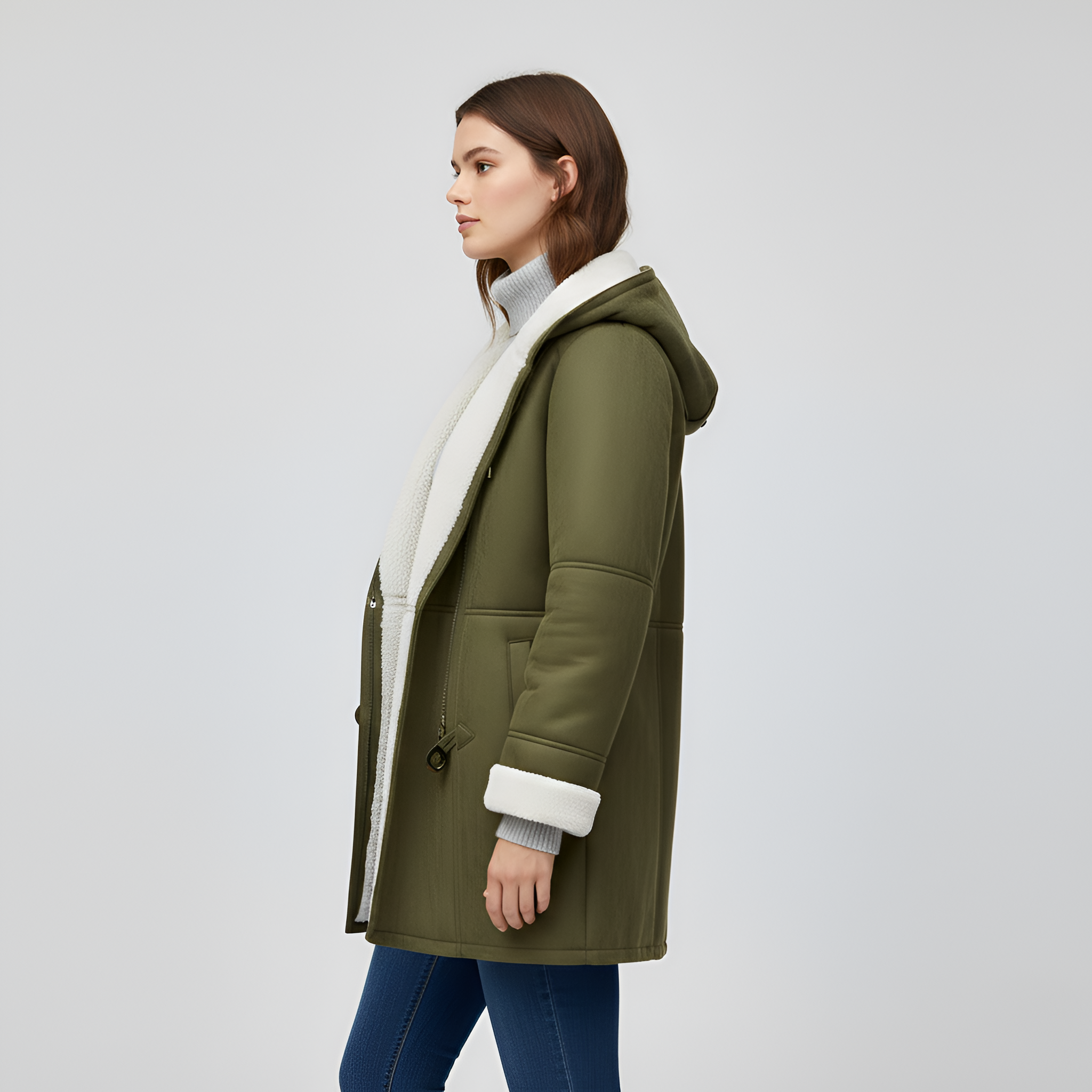 Valerios Fashion γυναικείο παλτό με φόδρα shearling και κούμπωμα toggle