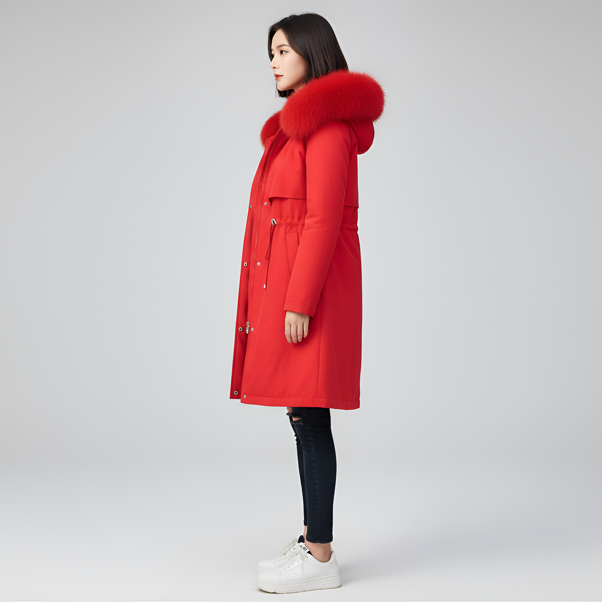 Parka largo Valerios Fashion para mujer acolchado con capucha y cuello de piel sintética