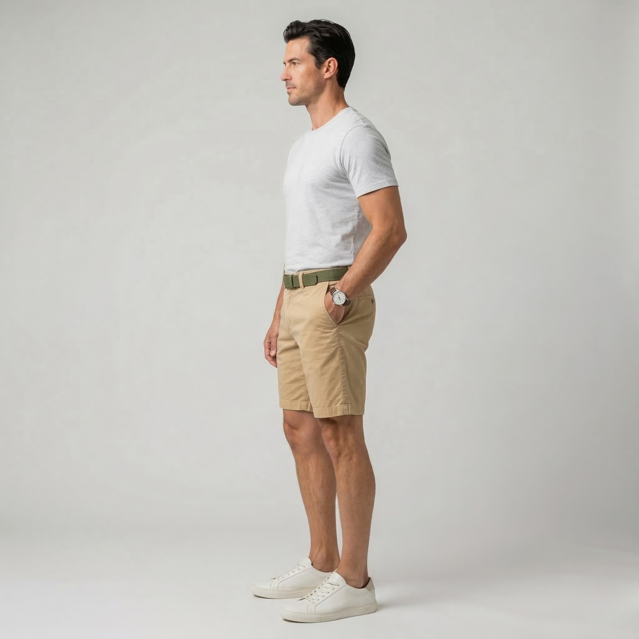 Męskie krótkie chinosy bawełniane na lato z kieszeniami, casualowe