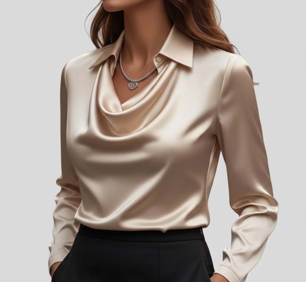 Valerios Fashion camicetta donna satin elegante collo morbido