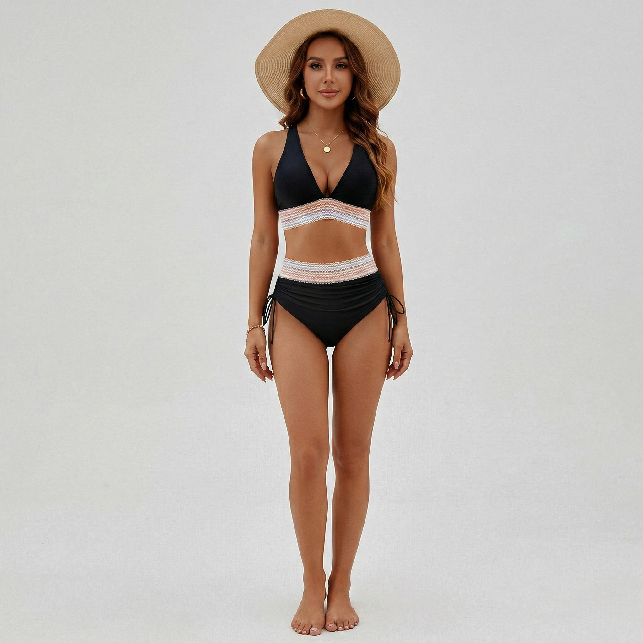 Bikini Donna a Vita Alta con Reggiseno Triangolo e Slip Regolabile