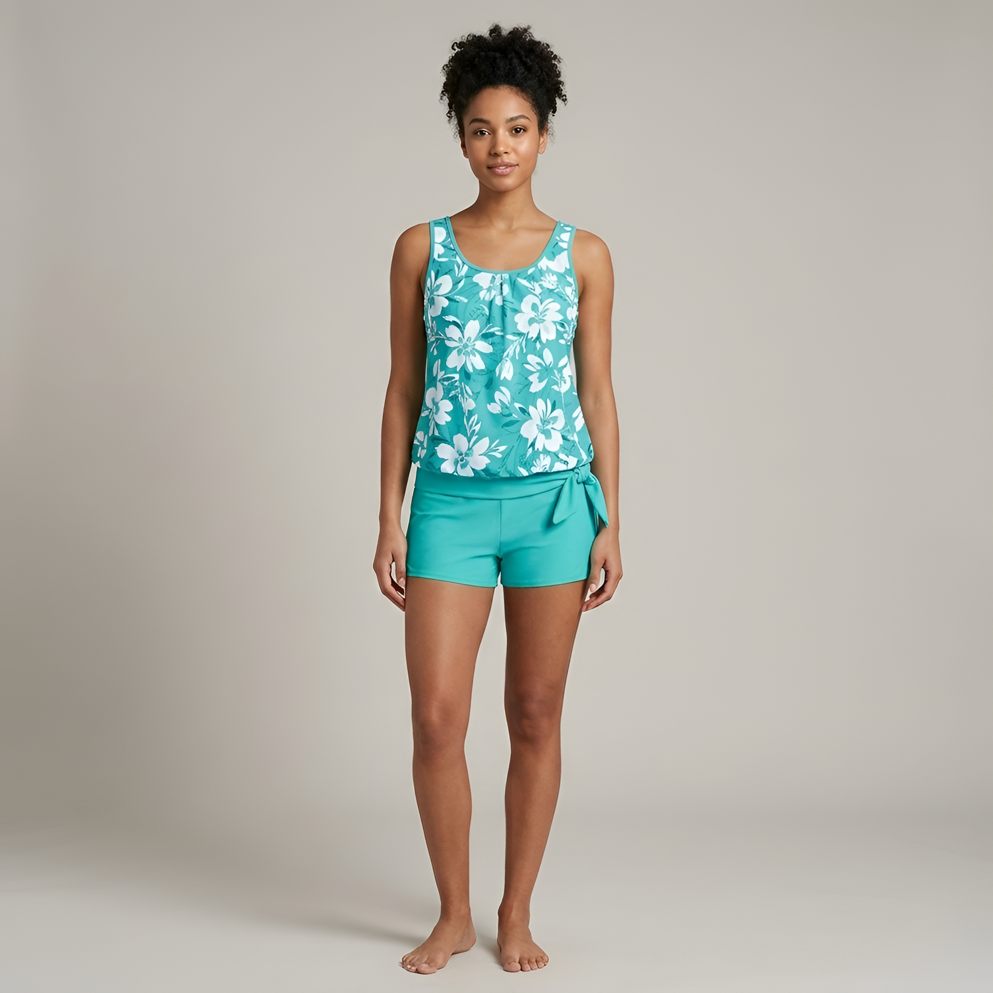 Tankini Donna con Pantaloncini Costume da Bagno Due Pezzi Floreale