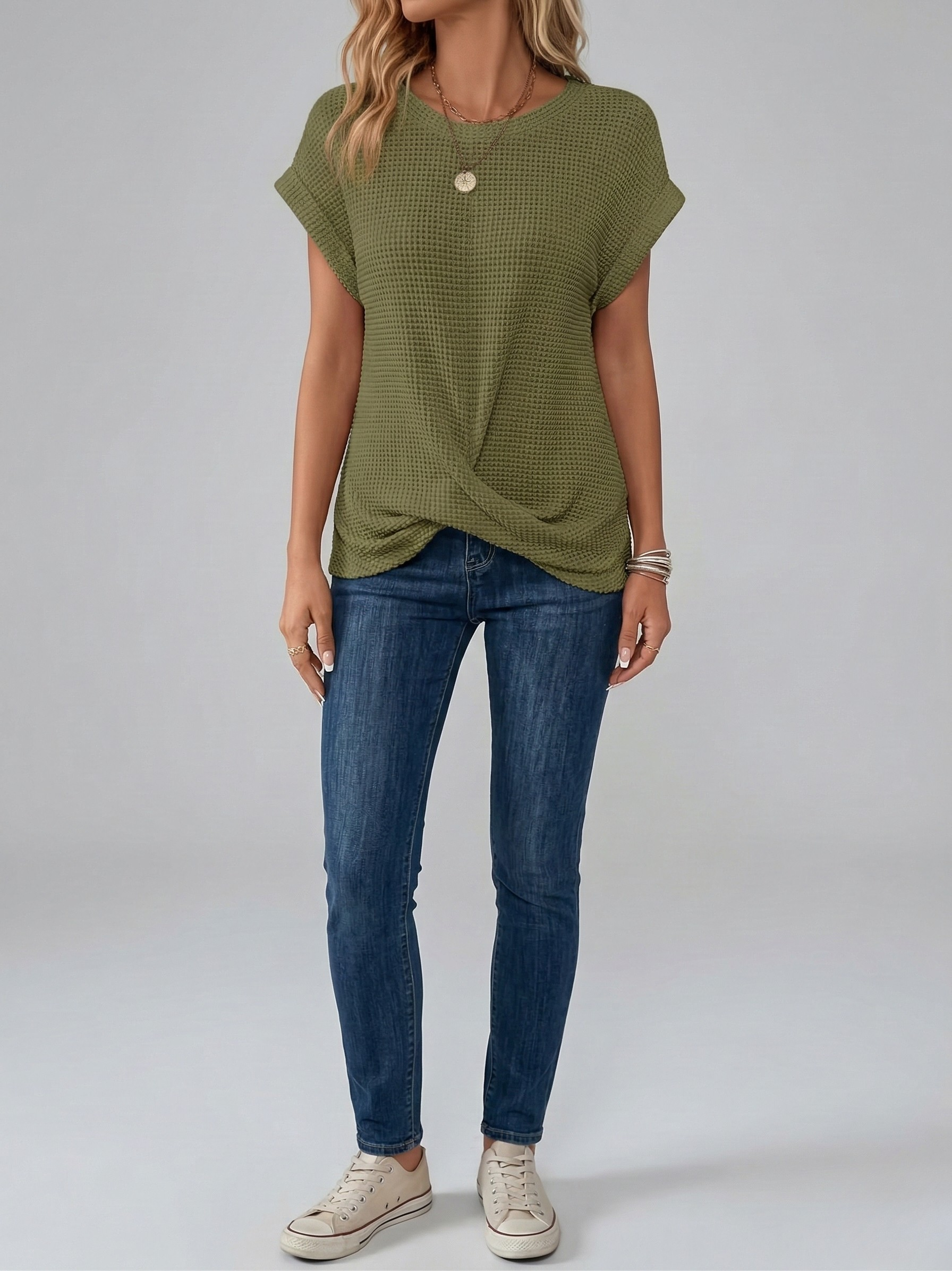 Tricou damă din bumbac cu mâneci scurte și guler rotund, tricou casual de vară pentru femei