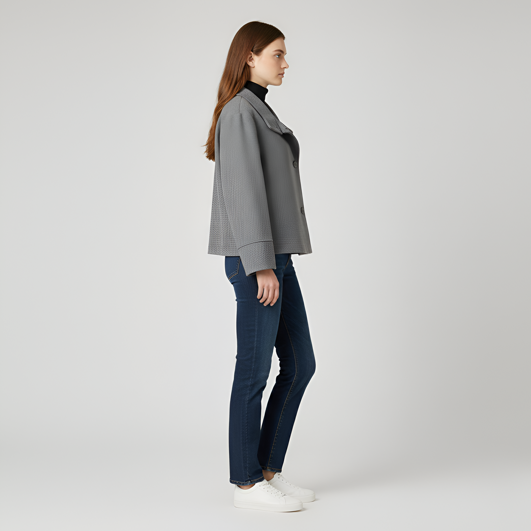 Valerios Fashion chaqueta corta para mujer en mezcla de lana cruzada