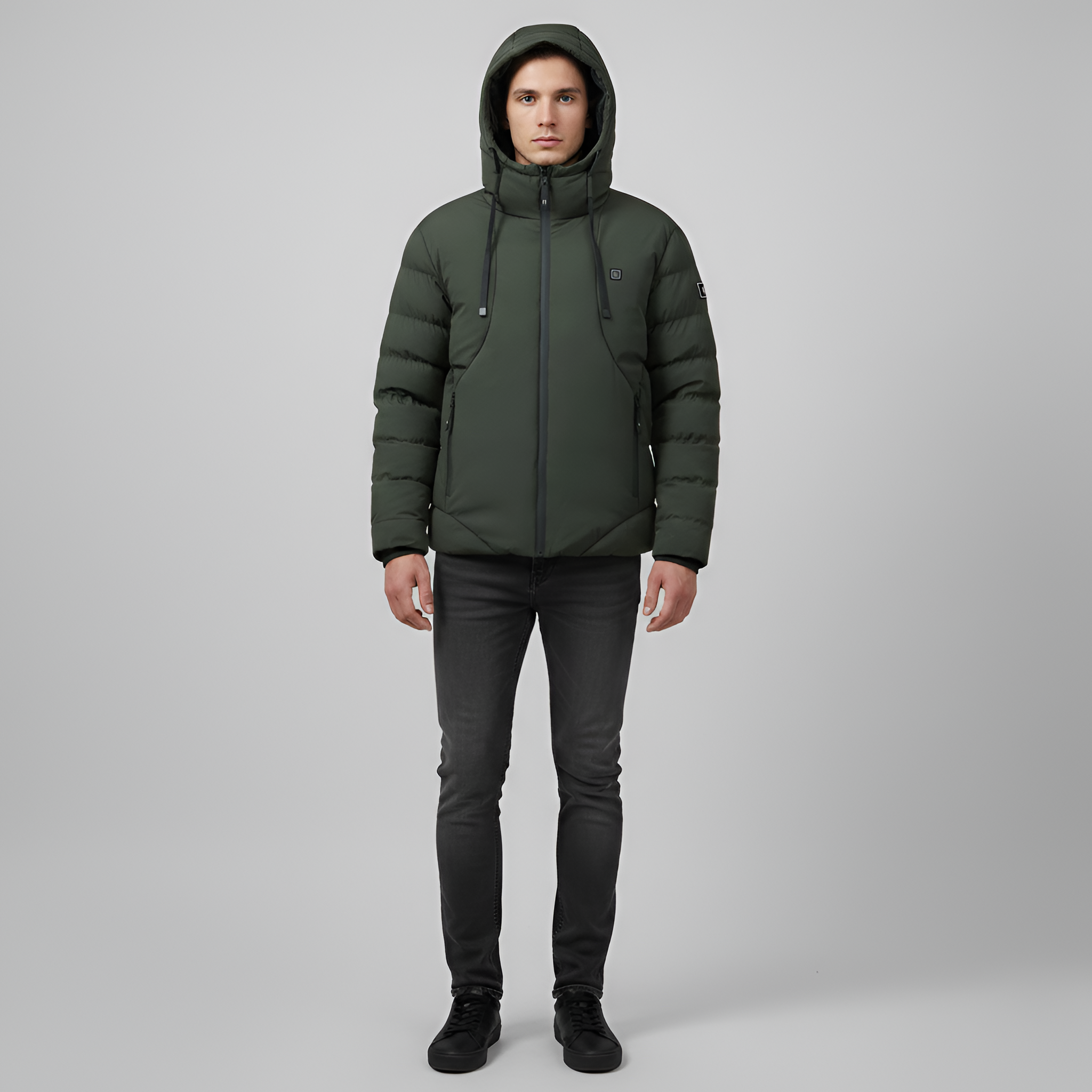 Ανδρικό Μπουφάν με Επένδυση και Κουκούλα, Συνθετικό Πούπουλο, Φερμουάρ, Χειμερινό