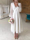 Abito Midi Elegante a Maniche Lunghe con Scollo a V
