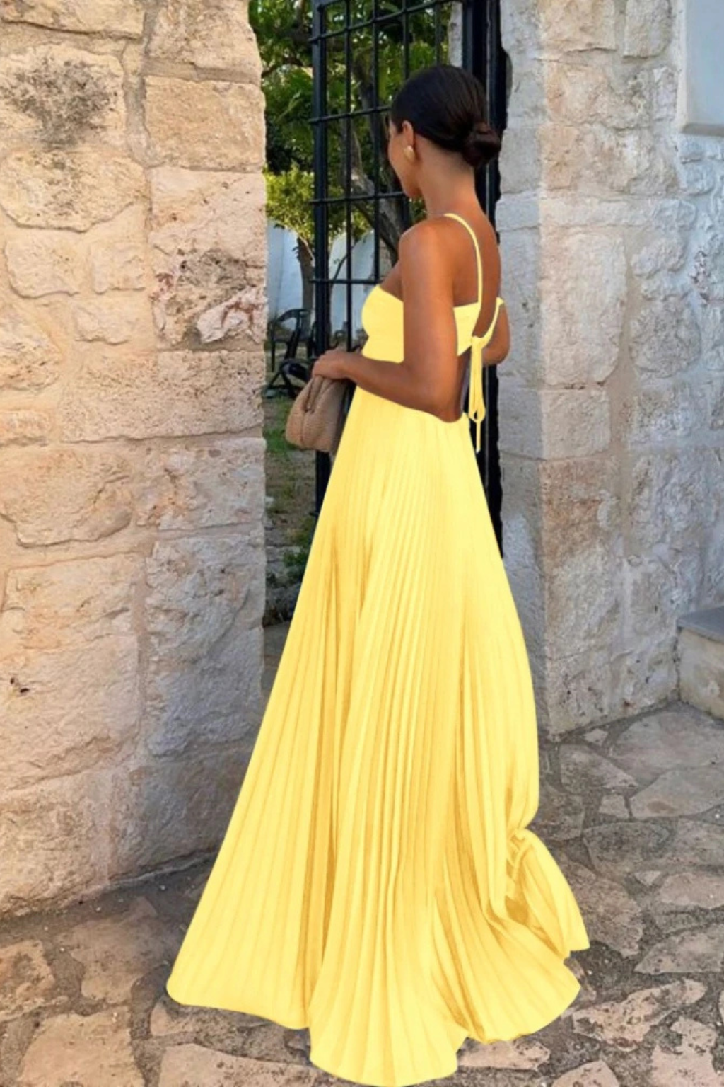 Women Halter Neck Backless Pleated Flowy Summer Maxi Dress