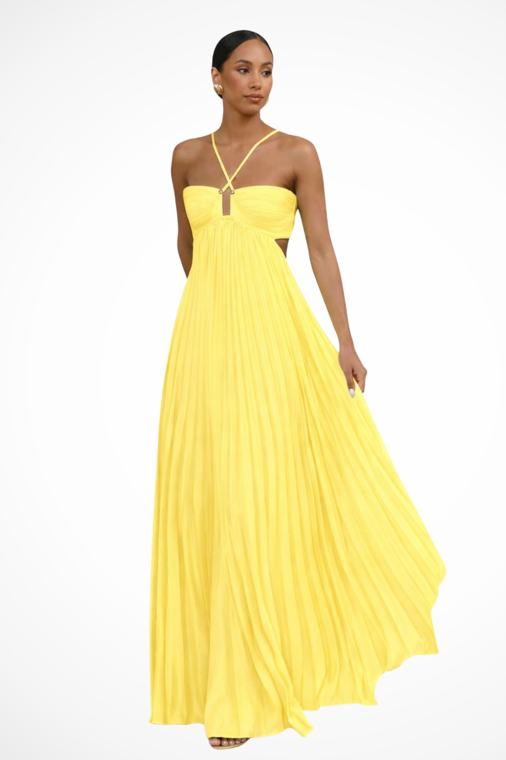 Women Halter Neck Backless Pleated Flowy Summer Maxi Dress