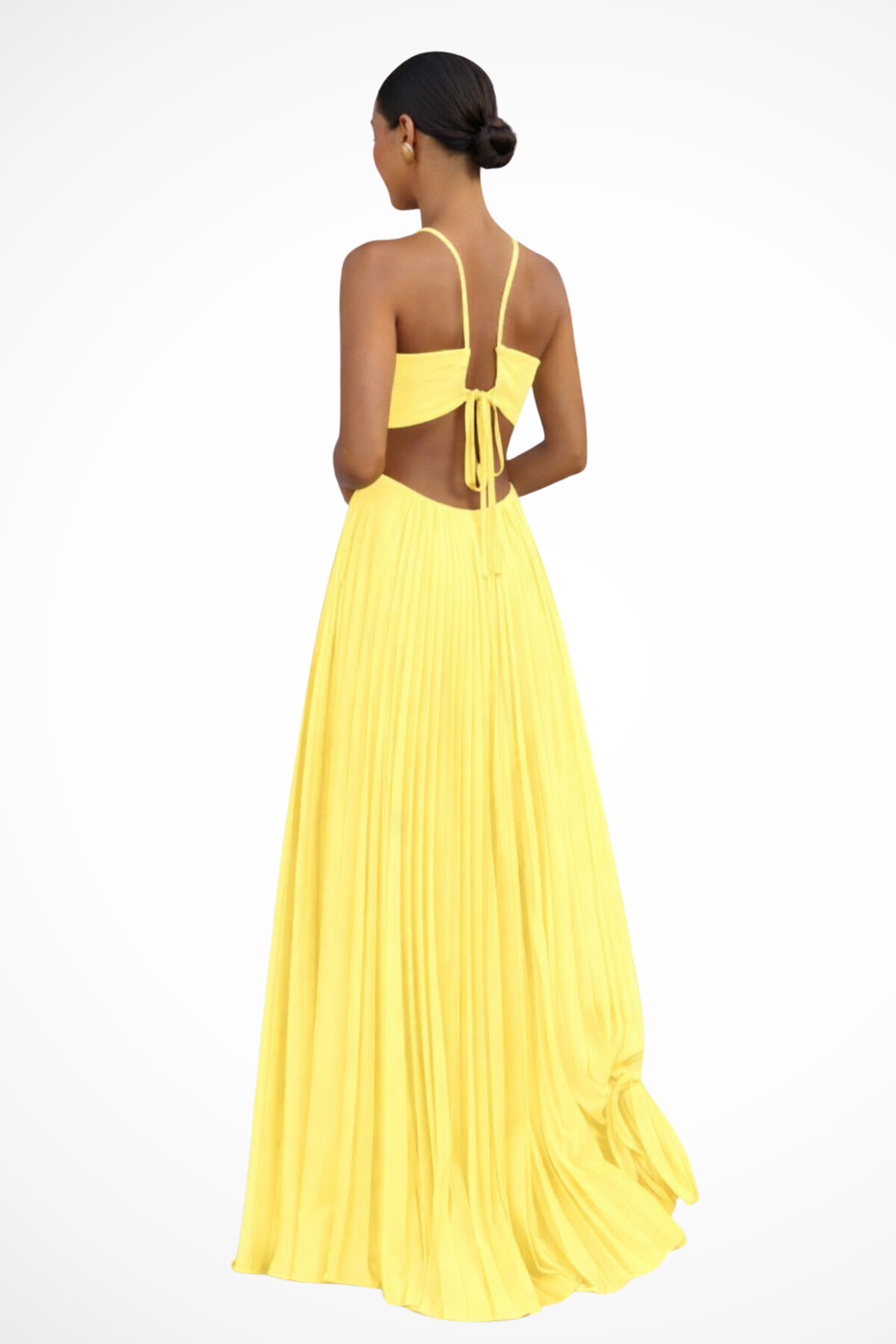 Women Halter Neck Backless Pleated Flowy Summer Maxi Dress