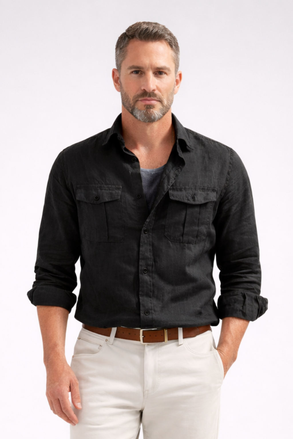 Harlow | Men's Linen Shirt – Light Blue with Double Chest Pockets 0