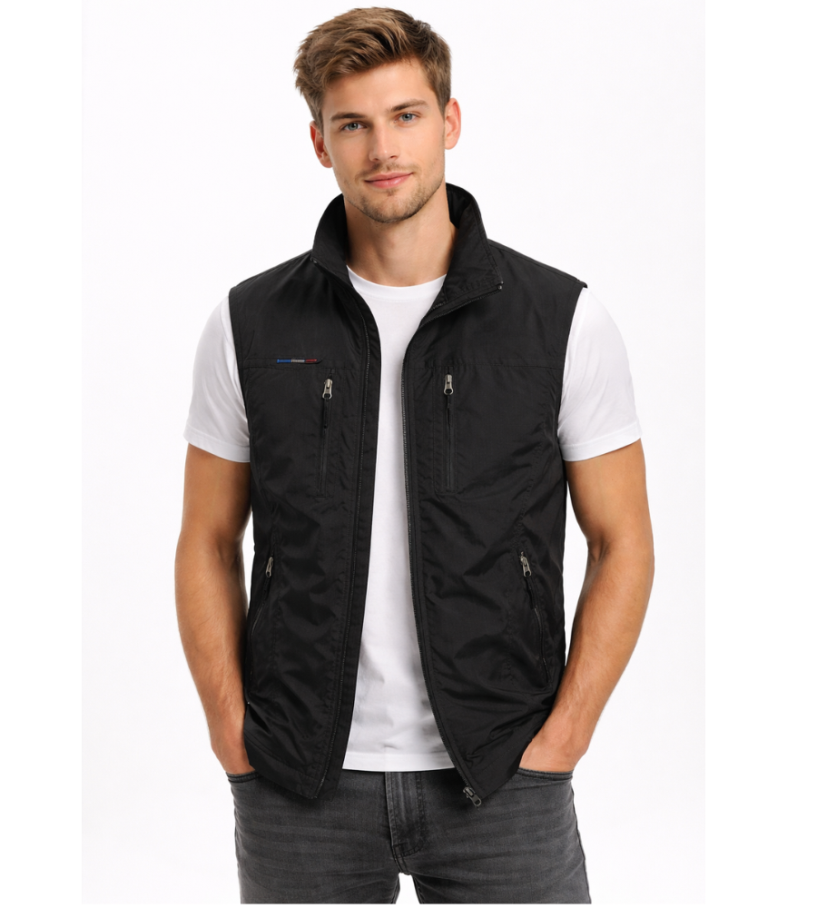 Gilet matelassé pour homme avec fermeture éclair et col montant