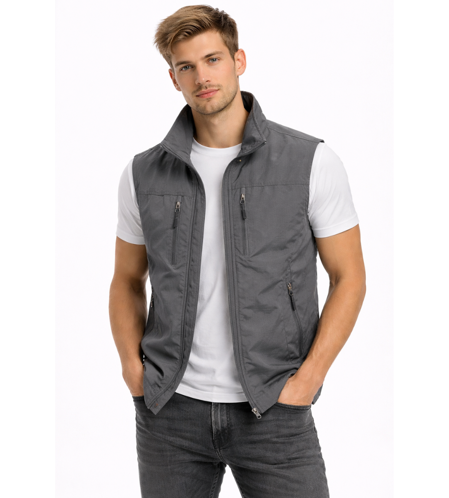 Gilet matelassé pour homme avec fermeture éclair et col montant