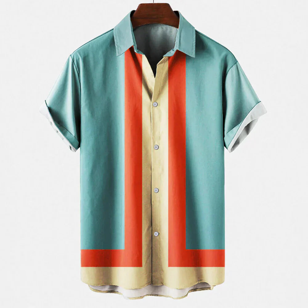 Camicia Retro da Uomo a Maniche Corte con Bottoni - Vestibilità Comoda