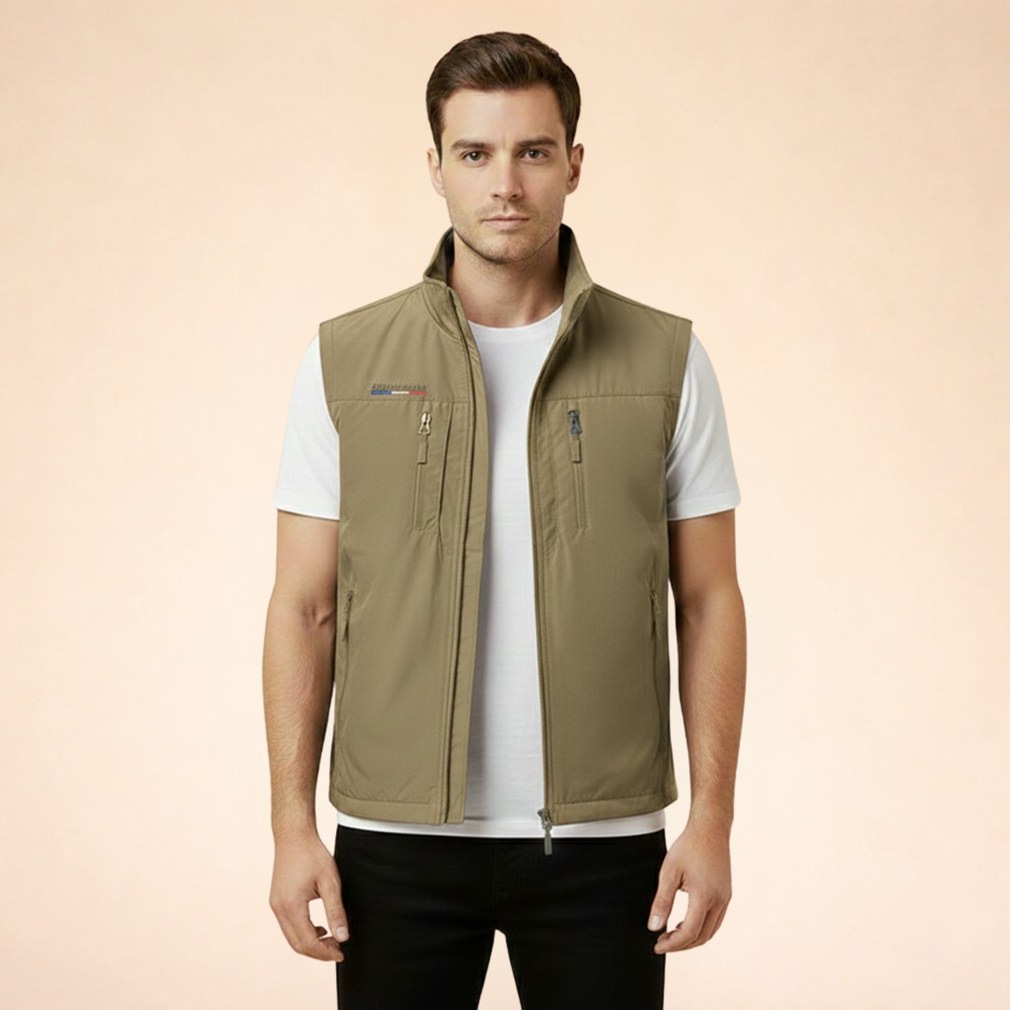 Chaleco para hombre multibolsillos ligero cortaviento con cremallera – Chaleco casual transpirable para actividades al aire libre, trekking, viajes y uso diario