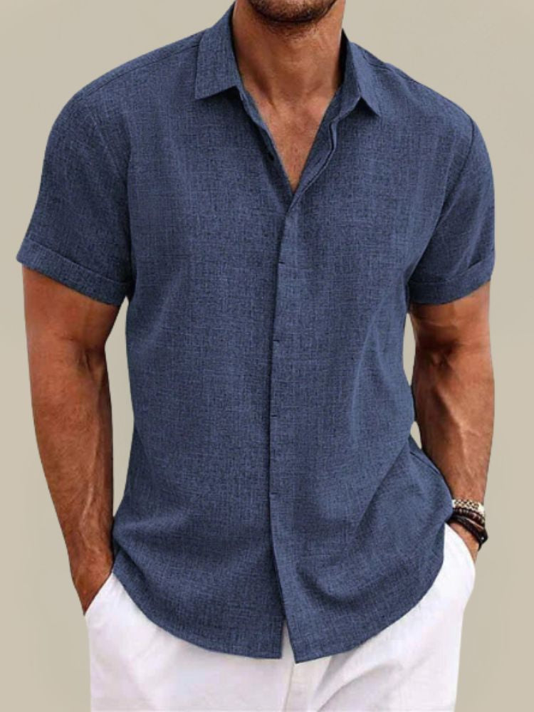 Chemise en lin à manches courtes pour homme - Respirante et légère
