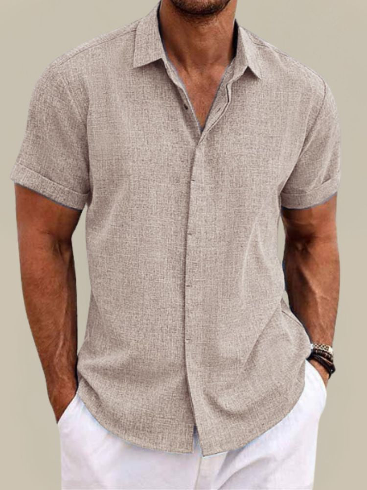 Chemise en lin à manches courtes pour homme - Respirante et légère