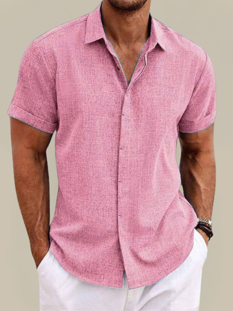 Chemise en lin à manches courtes pour homme - Respirante et légère