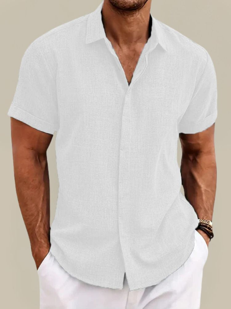 Chemise en lin à manches courtes pour homme - Respirante et légère