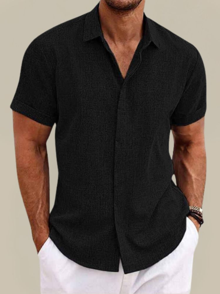 Chemise en lin à manches courtes pour homme - Respirante et légère