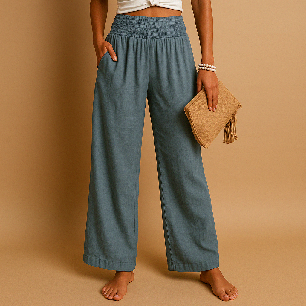 Elegant High-Waisted Linen Pants for Women – Casual Stretch Pants
