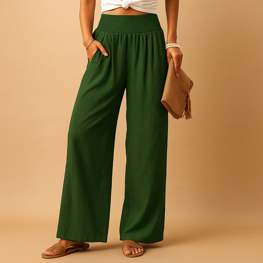Elegant High-Waisted Linen Pants for Women – Casual Stretch Pants