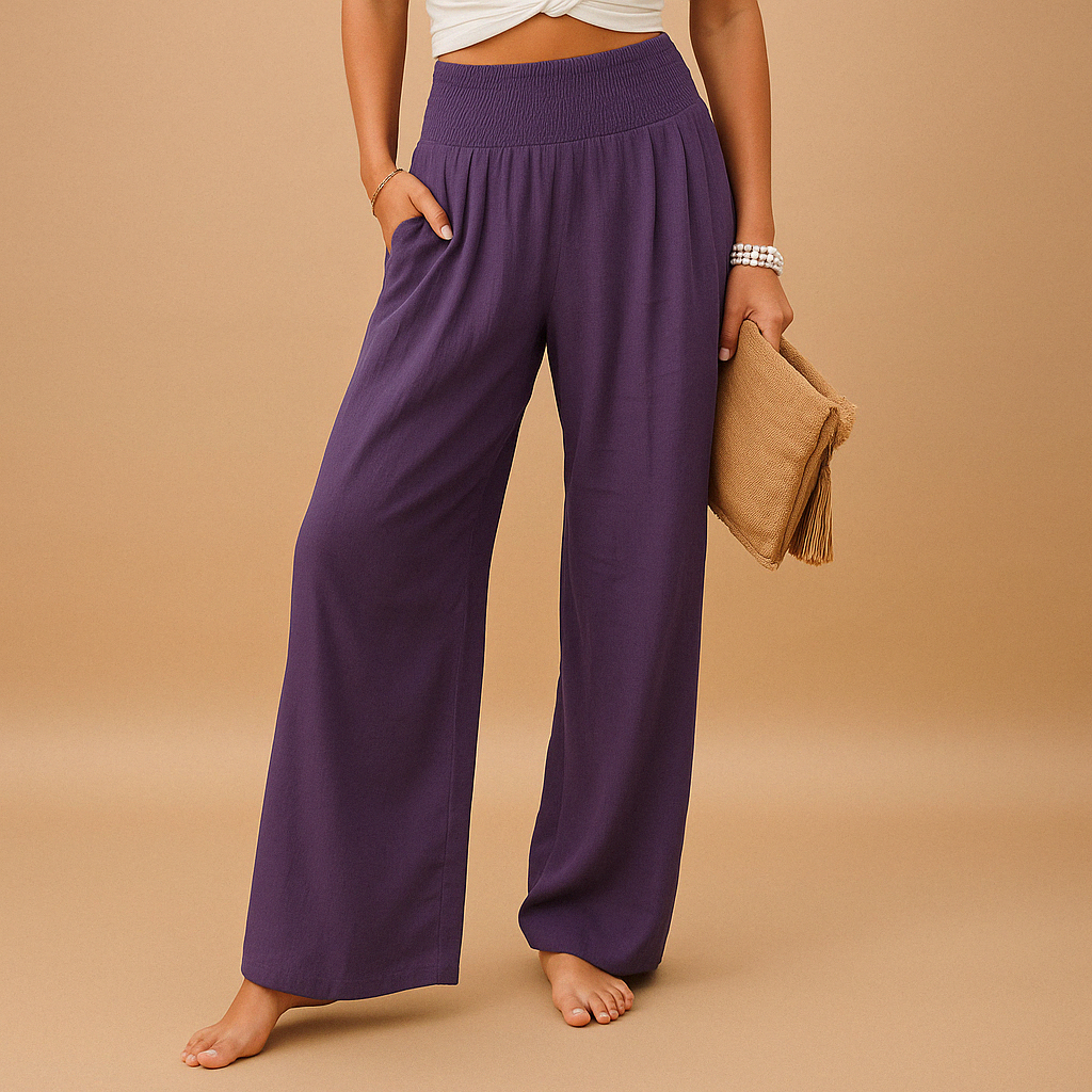 Elegant High-Waisted Linen Pants for Women – Casual Stretch Pants
