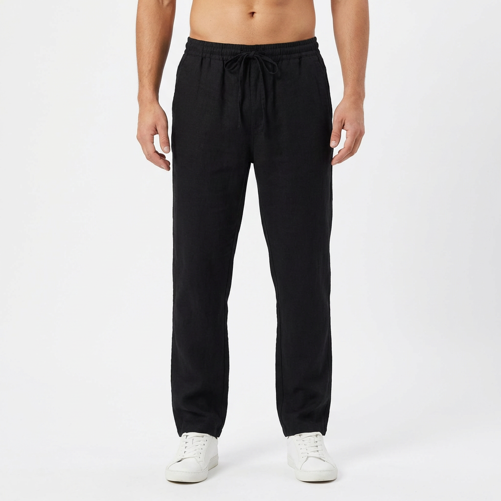 Pantaloni Casual da Uomo in Stile Lino con Vita Elasticizzata