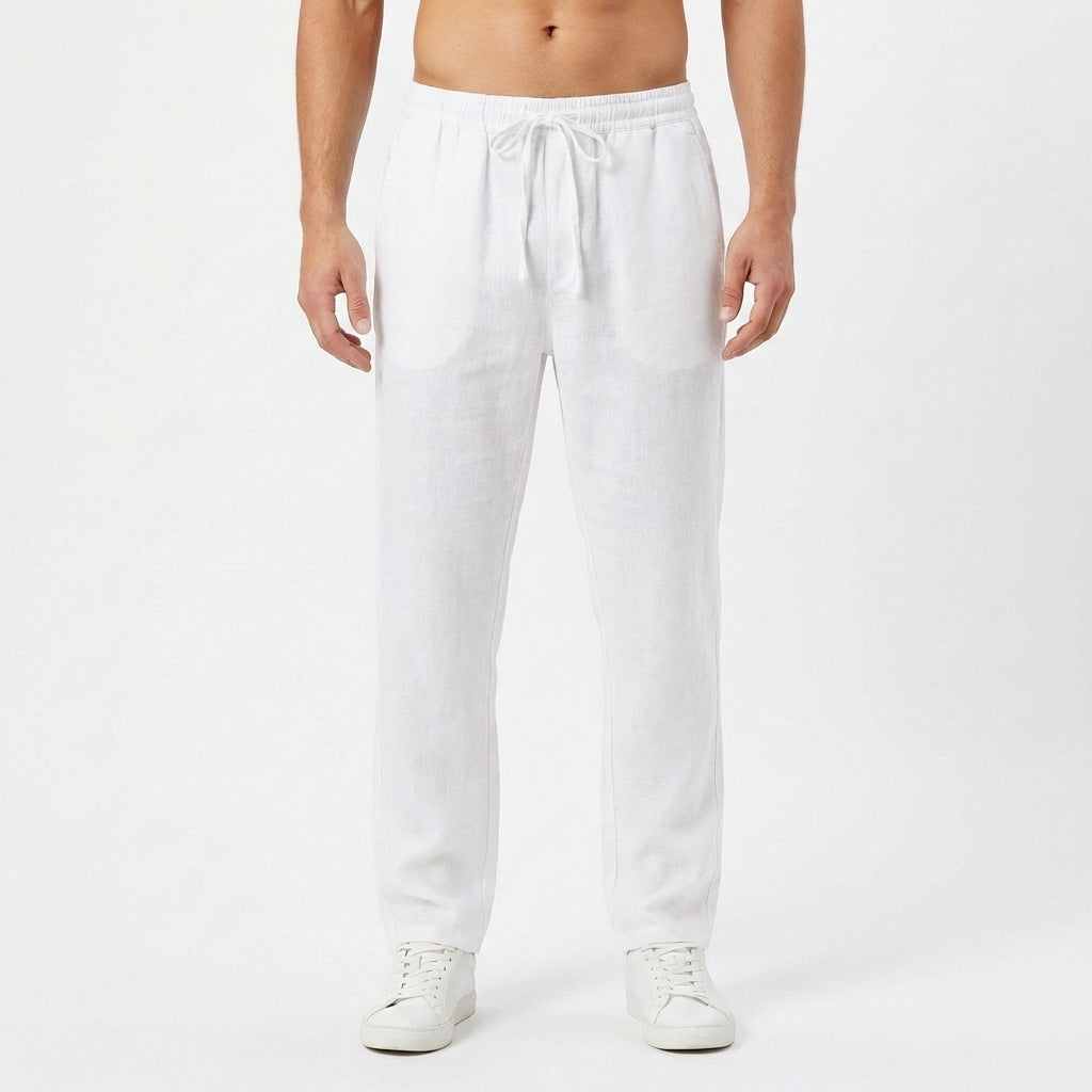 Pantaloni Casual da Uomo in Stile Lino con Vita Elasticizzata