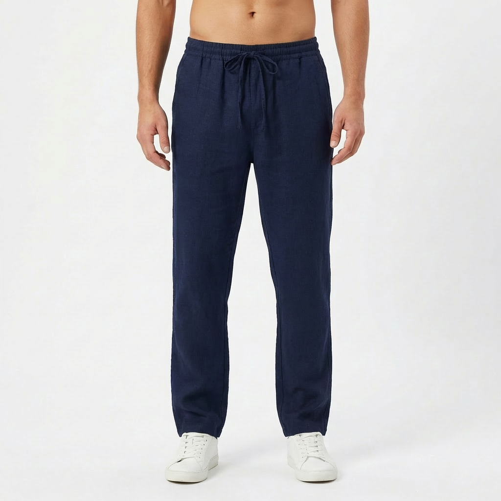 Pantaloni Casual da Uomo in Stile Lino con Vita Elasticizzata