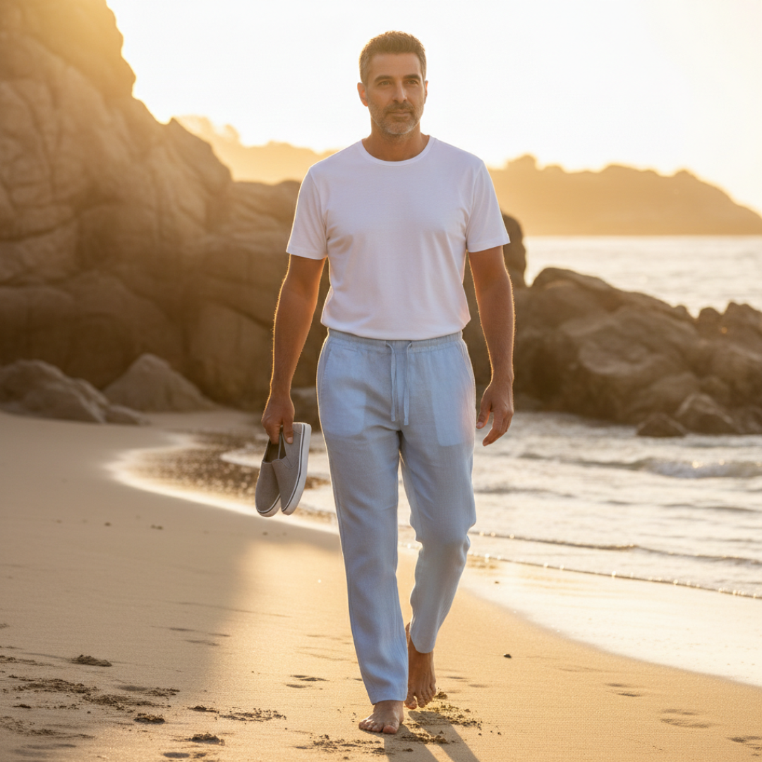 Pantaloni Casual da Uomo in Stile Lino con Vita Elasticizzata