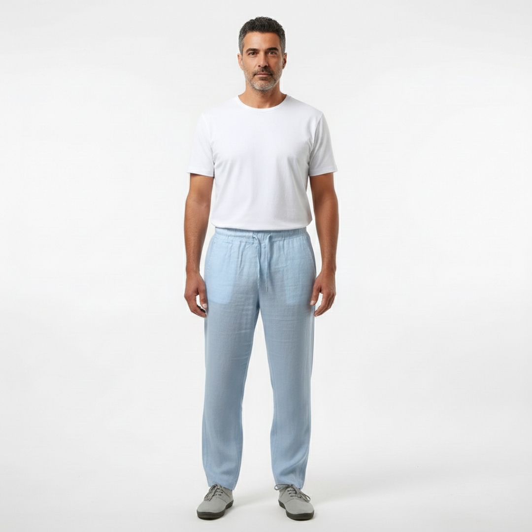Pantaloni Casual da Uomo in Stile Lino con Vita Elasticizzata
