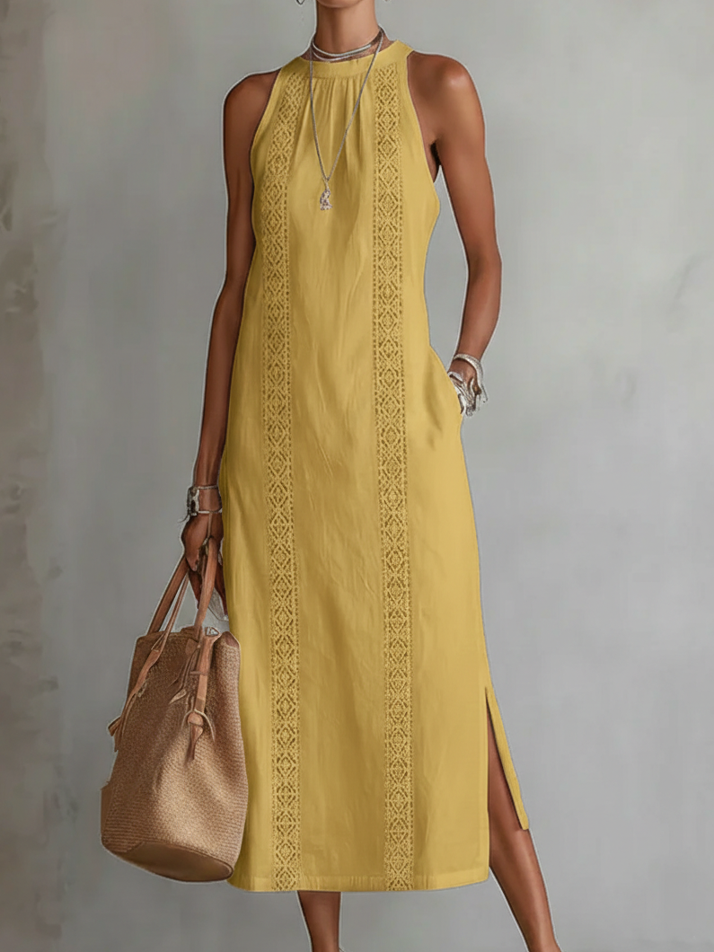 Robe midi légère et élégante en lin mélangé