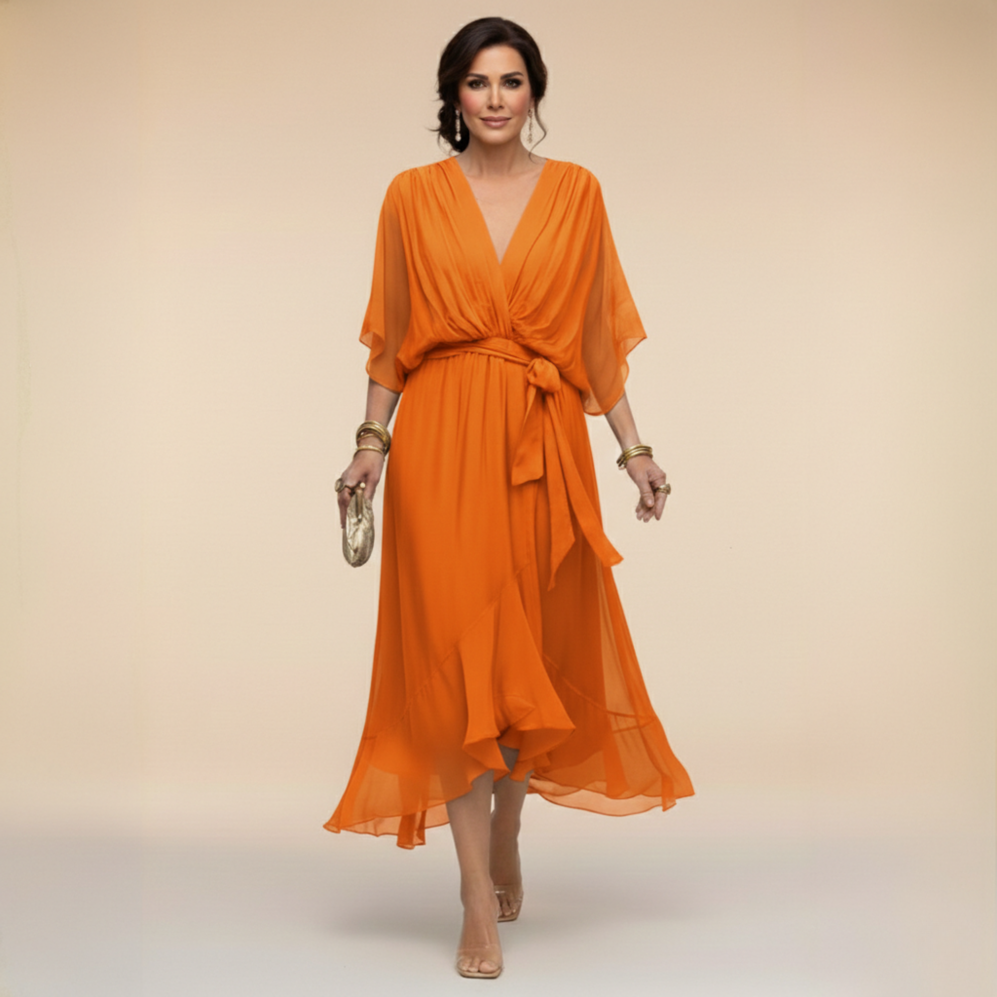 Vestido Midi Envolvente Sofisticado e Valorizante