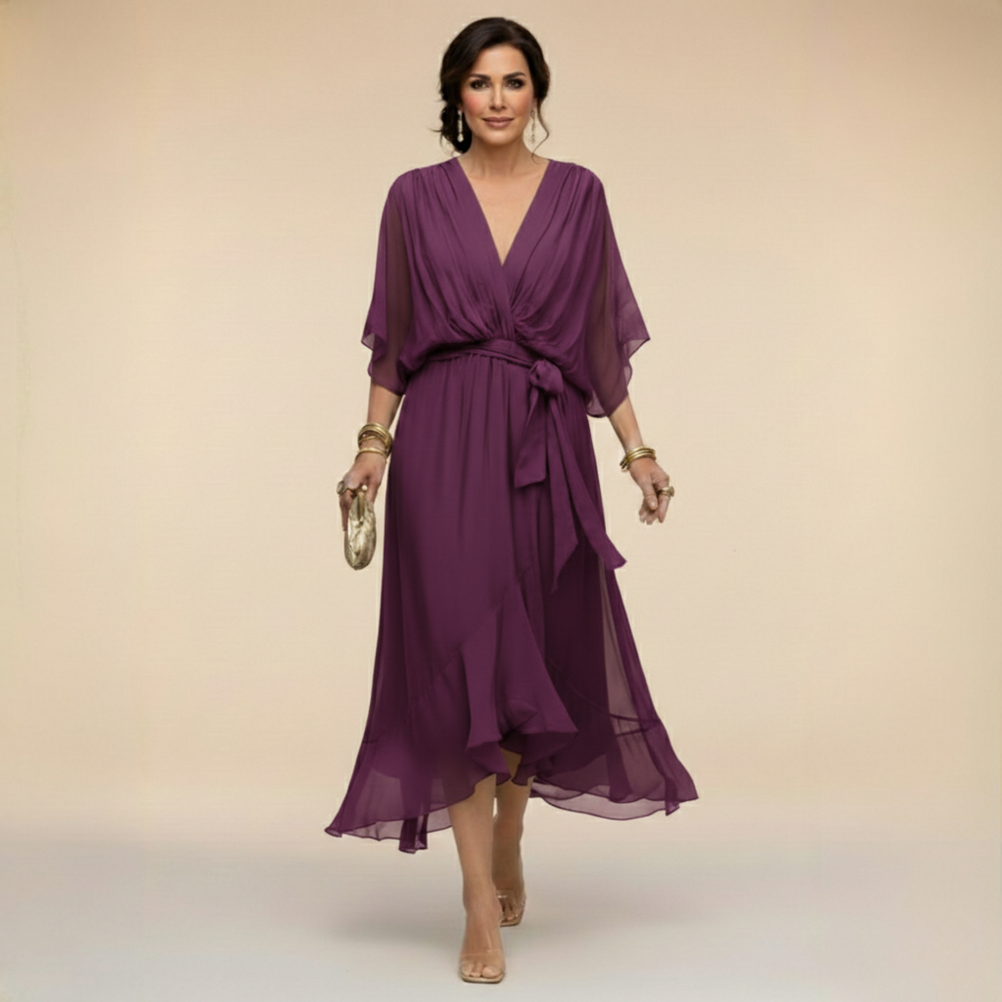 Vestido Midi Envolvente Sofisticado e Valorizante