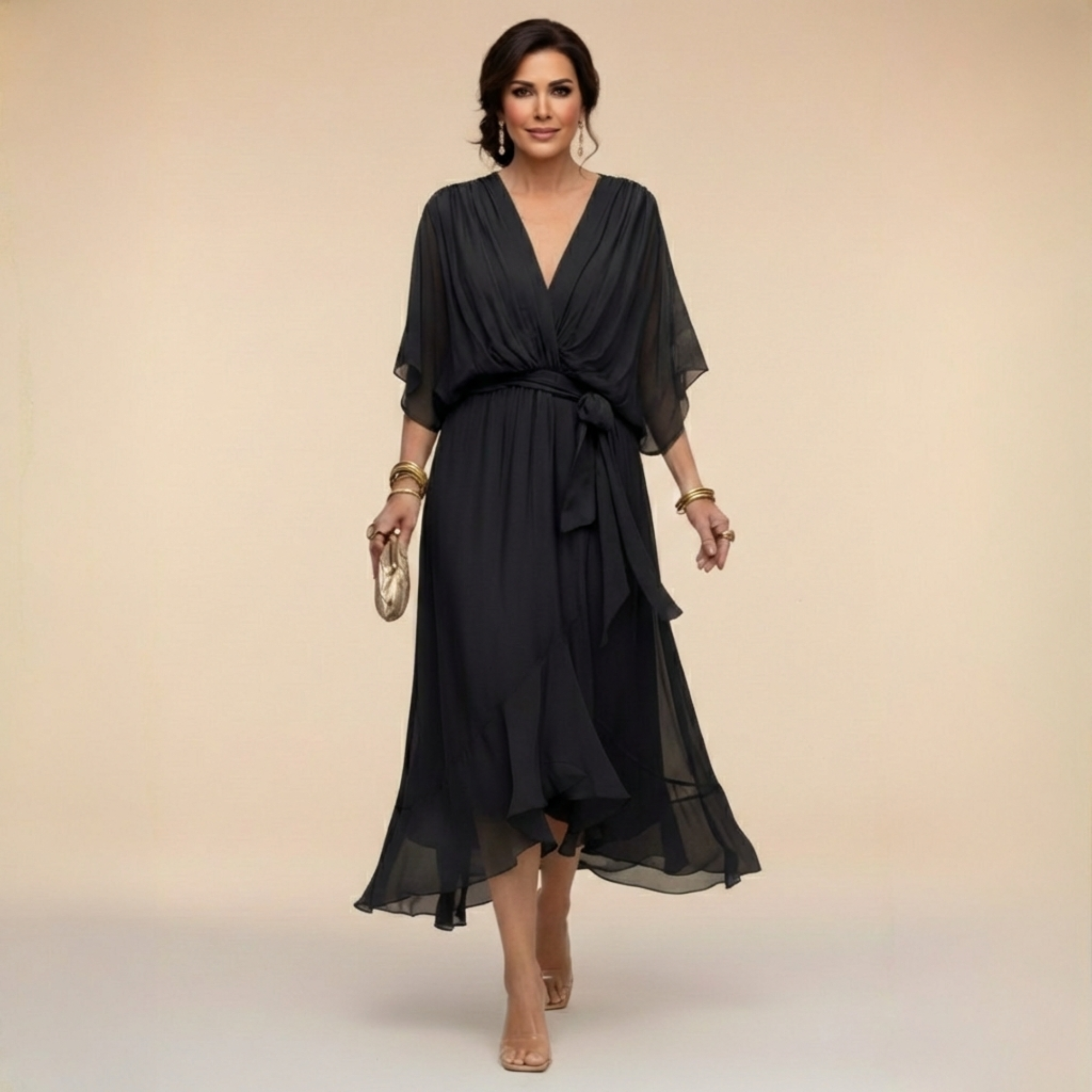 Vestido Midi Envolvente Sofisticado e Valorizante