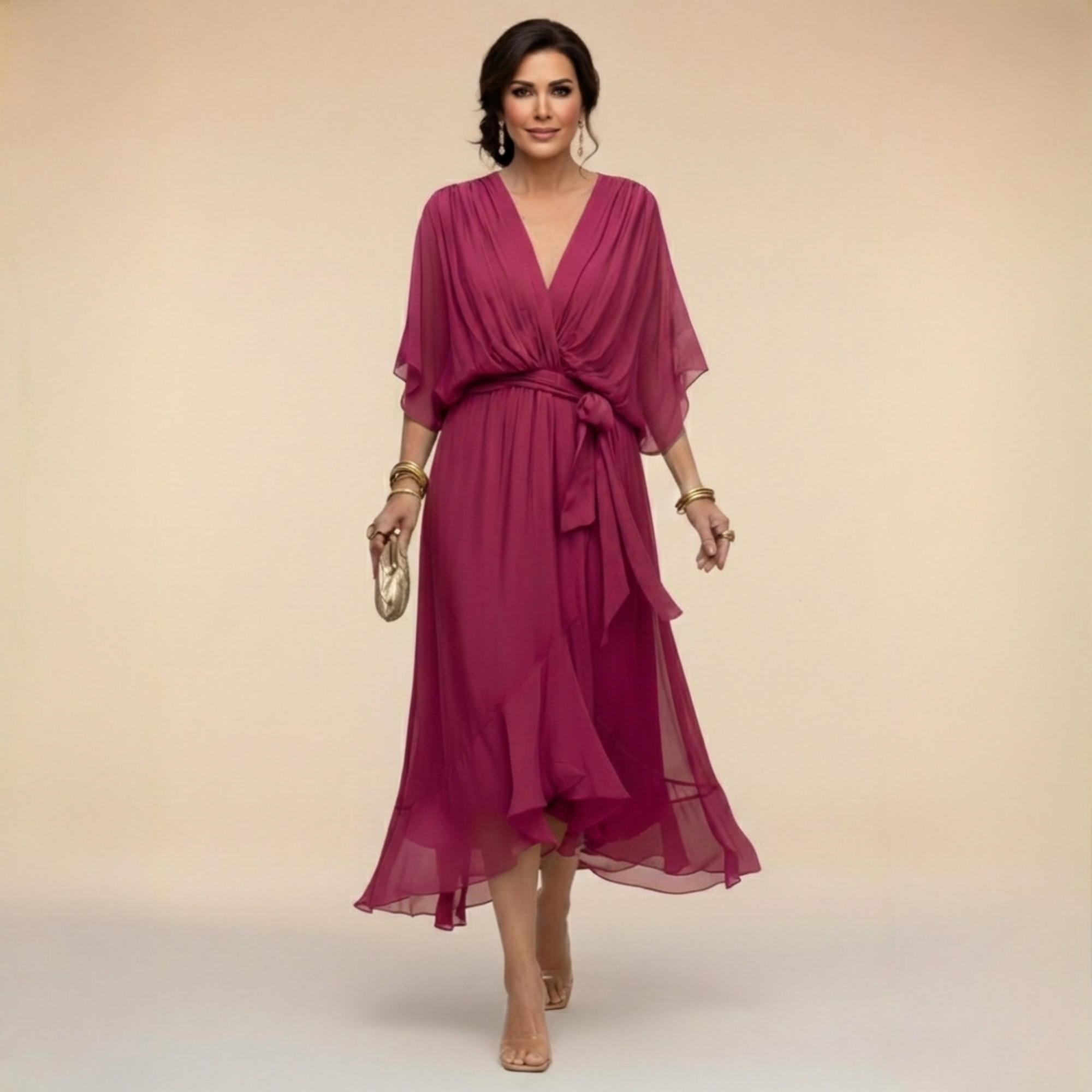 Vestido Midi Envolvente Sofisticado e Valorizante
