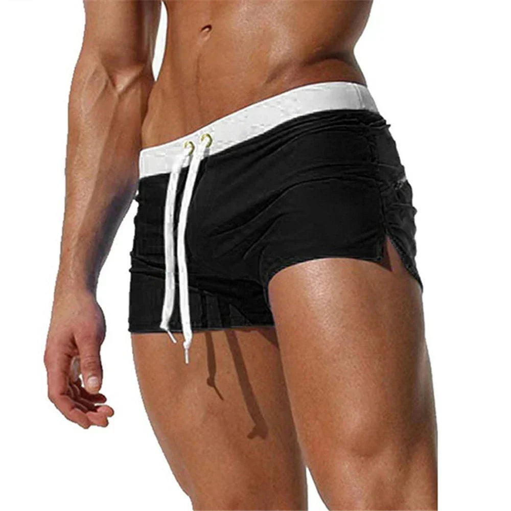 Costum de baie pentru bărbați, boxer, cu talie joasă și șnur ajustabil