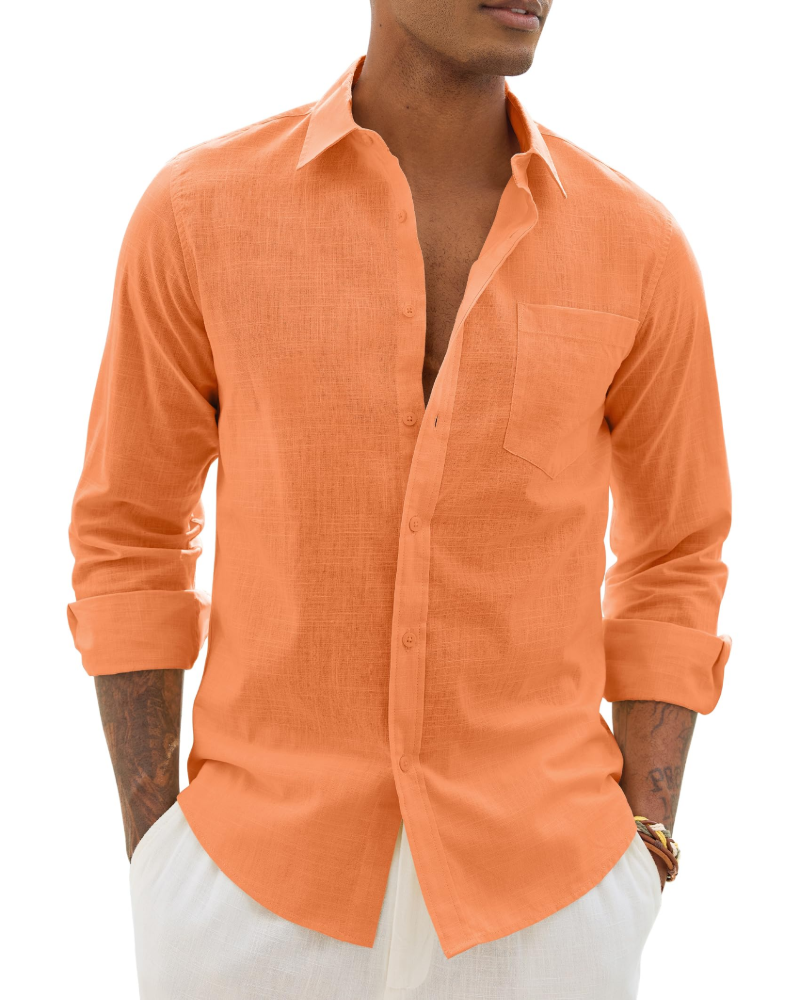 Men's casual long-sleeve linen shirt