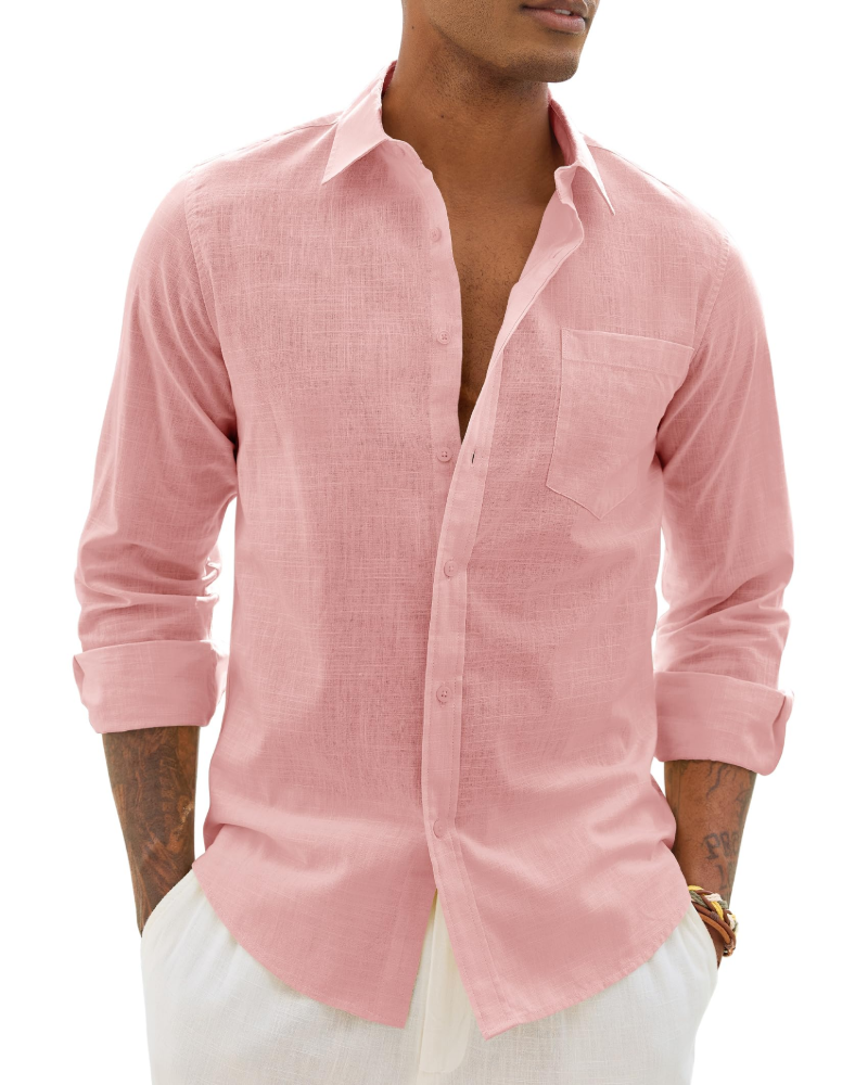 Men's casual long-sleeve linen shirt