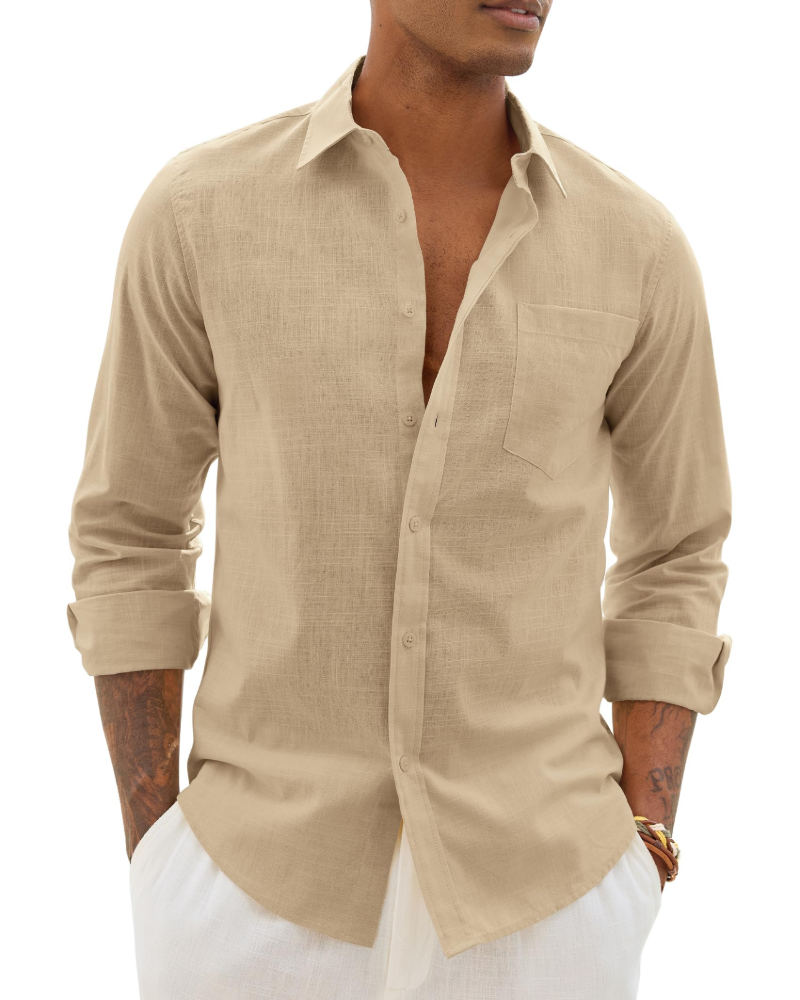 Men's casual long-sleeve linen shirt