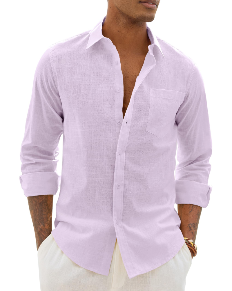 Men's casual long-sleeve linen shirt