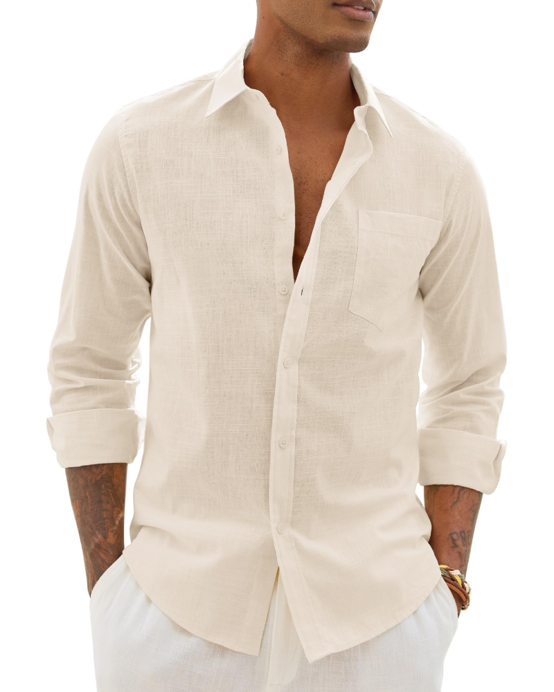 Men's casual long-sleeve linen shirt