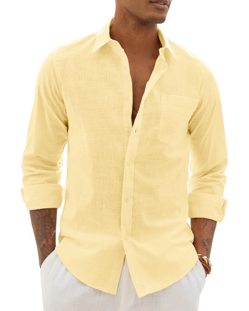 Men's casual long-sleeve linen shirt