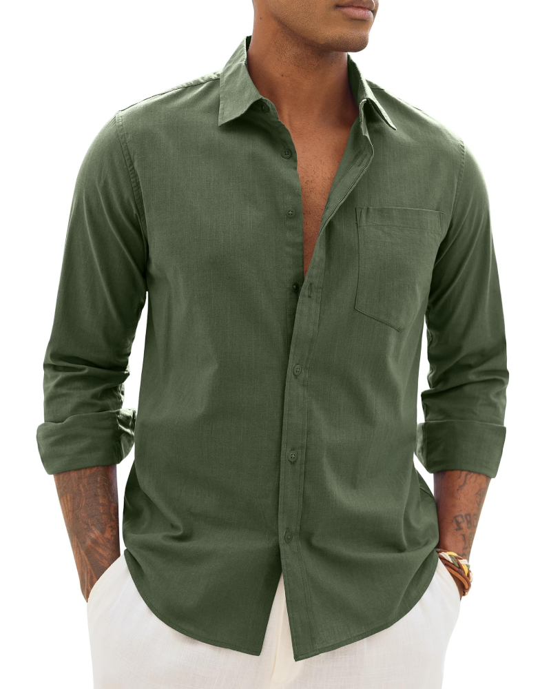 Men's casual long-sleeve linen shirt