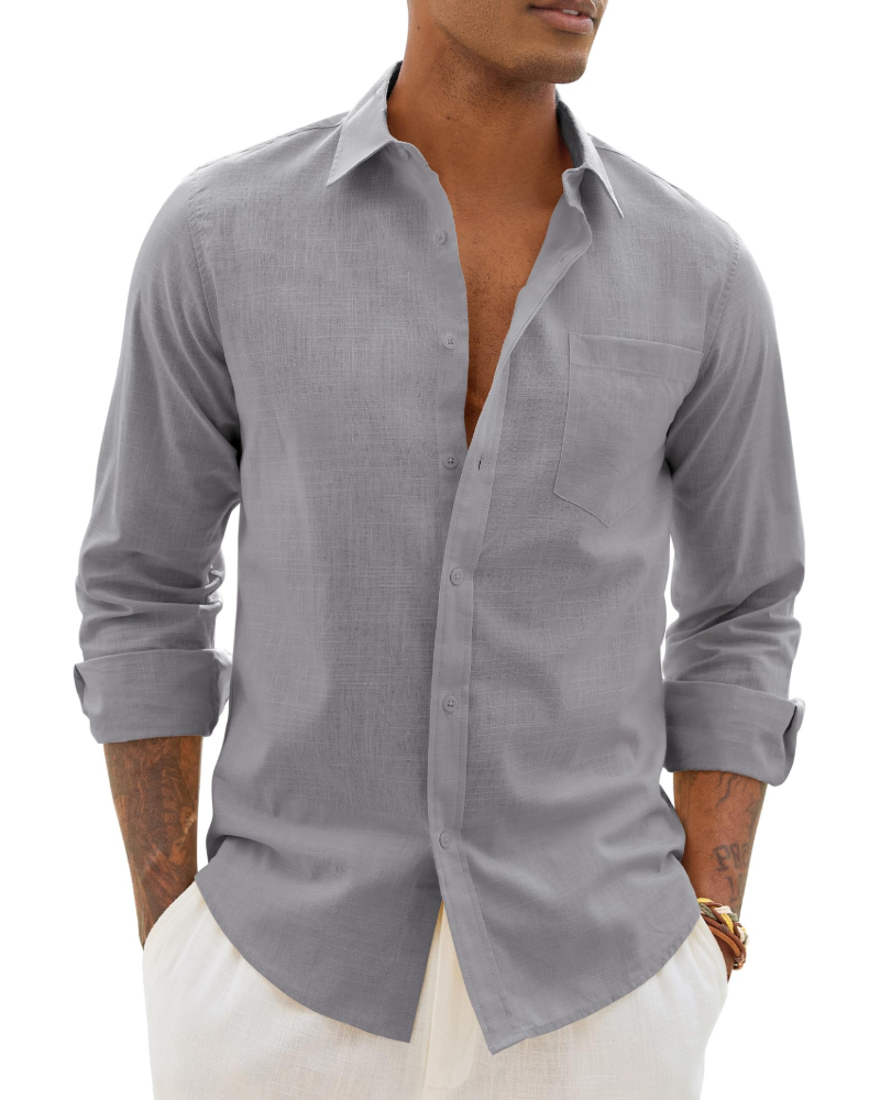 Men's casual long-sleeve linen shirt
