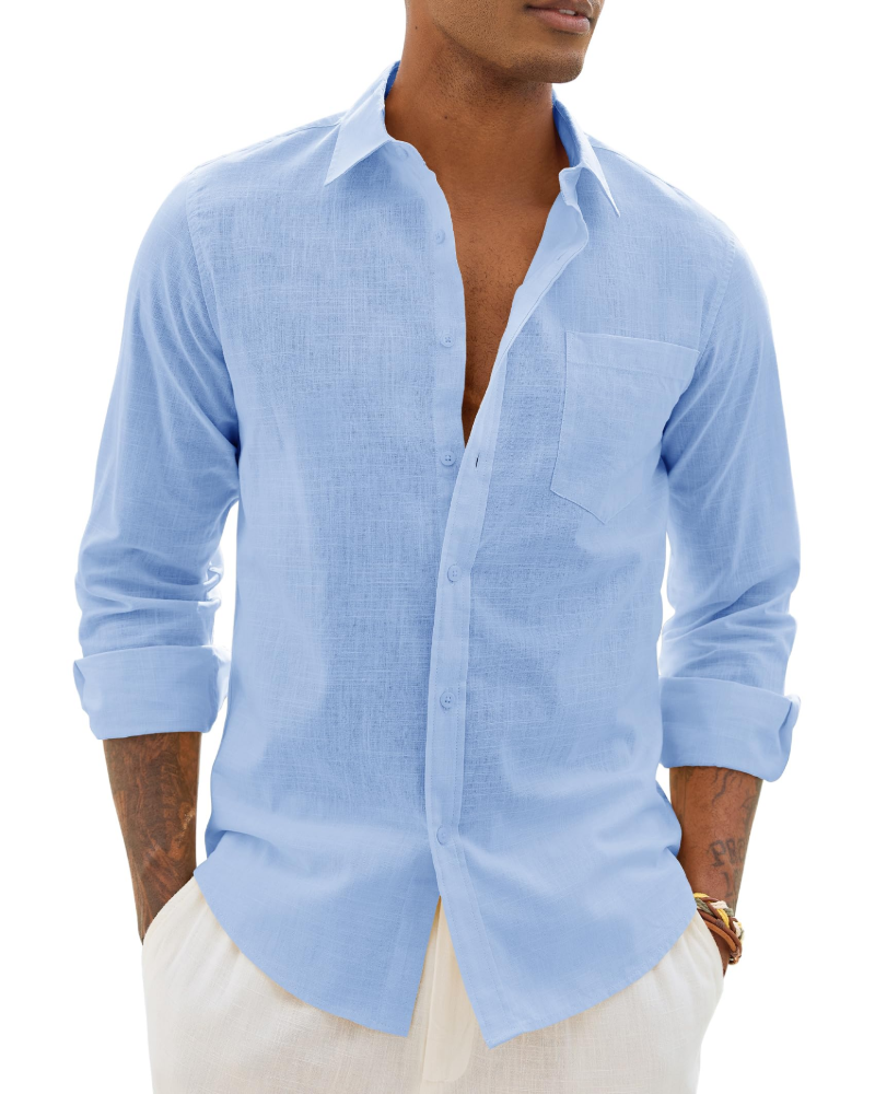 Men's casual long-sleeve linen shirt